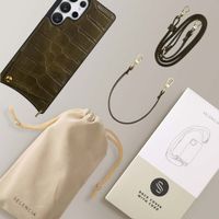 Selencia Nova Croco Telefoonhoes met Koord en Pashouder Samsung Galaxy S25 Ultra - Dark Olive