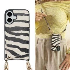 Selencia Nova Telefoonhoes met Koord en Pashouder Apple iPhone 16 - Zazzy Zebra