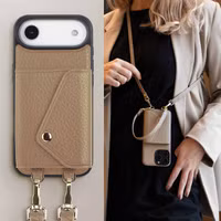 Selencia Sera Telefoonhoes met Koord en Envelop Pashouder Apple iPhone Air - Taupe