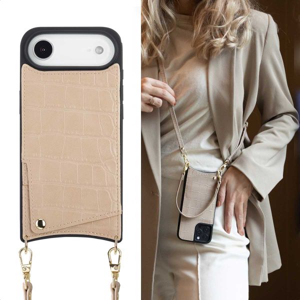 Selencia Nova Croco Phone Case with Cord and Card Holder Apple iPhone Air - Beige