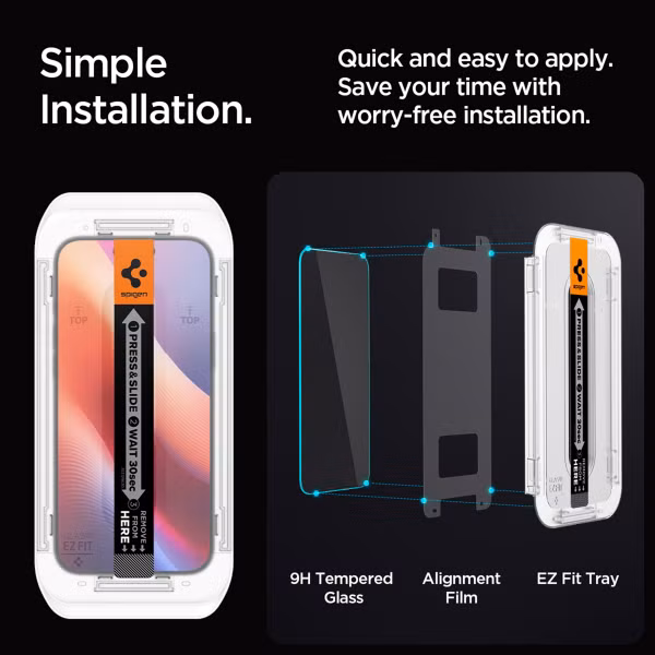 Spigen GLAStR Privacy EZ Fit Screenprotector + Applicator Apple iPhone 17 / 17 Pro / 16 Pro