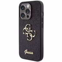 Guess 4G Metal Logo Glitter Backcover Apple iPhone 15 Pro - Zwart