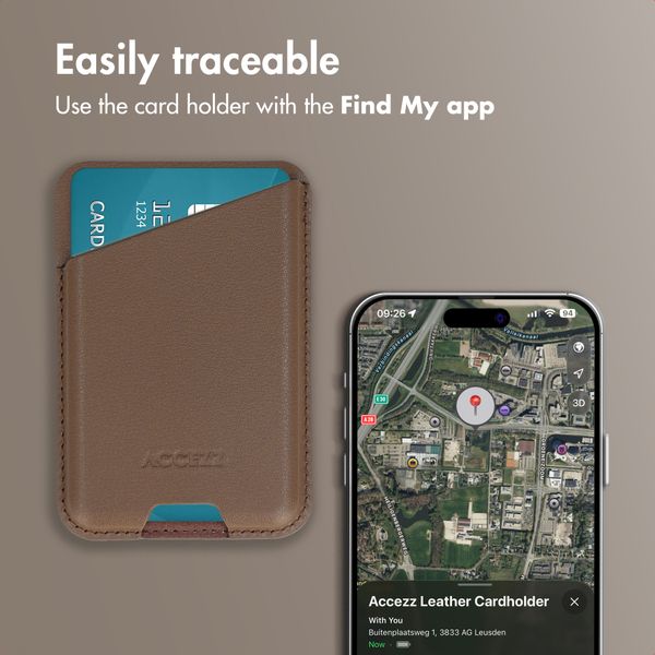 Accezz Magnetic Leather Card Holder - Compatible with Apple Find My - Coffee Brown