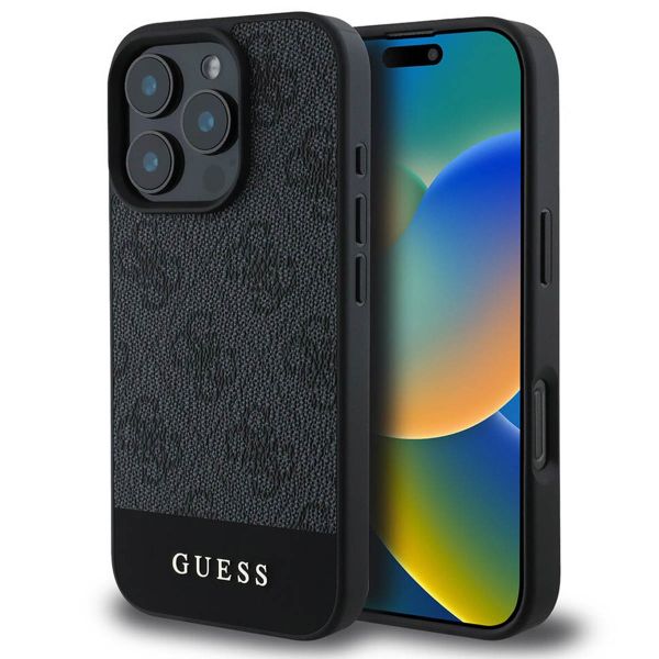 Guess Bottom Stripe 4G Backcover iPhone 16 Pro Max - Grijs