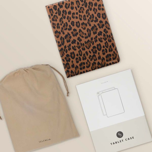 Selencia Sabi Bookcase with Leopard Print Apple iPad 9 (2021) 10.2 inch / iPad 8 (2020) 10.2 inch / iPad 7 (2019) 10.2 inch - Mocha Brown