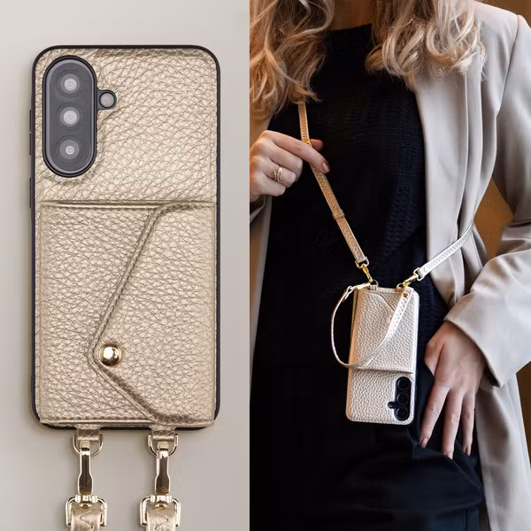 Selencia Sera Telefoonhoes met Koord en Envelop Pashouder Samsung Galaxy A37 (5G) - Champagne