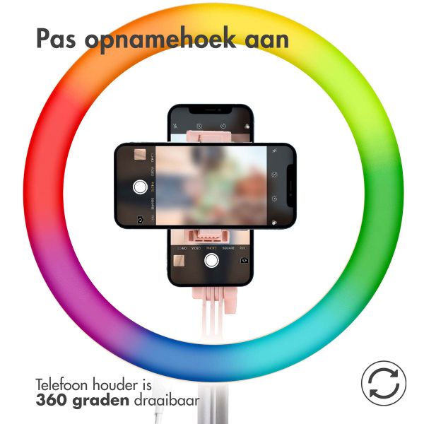 imoshion RGB Ring LED Light - RGB versie - Ringlamp telefoon - Ringlight met statief - Verstelbaar - Rosé Goud