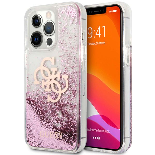 Guess 4G Logo Liquid Glitter Backcover iPhone 13 Pro - Pink