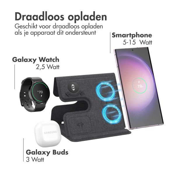 imoshion 3-in-1 Opvouwbare draadloze oplader Samsung - Galaxy smartphone / Galaxy Buds / Galaxy Watch - Grijs