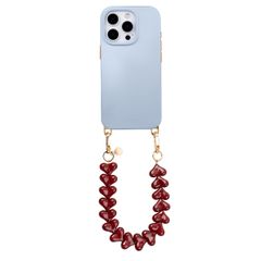 Selencia Rivièra MagSafe Backcover met afneembare haakjes voor de Apple iPhone 16 Pro Max - Powder Blue + Lova Polskoord - Burgundy
