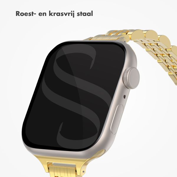 Selencia Slim Steel Jubilee Inspired schakelbandje Apple Watch Series 1 t/m 9 / SE (38/40/41 mm) | Series 10 (42 mm) - Goud