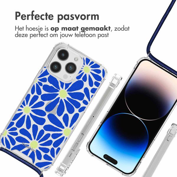 imoshion Design hoesje met koord iPhone 14 Pro - Cobalt Blue Flowers Connect