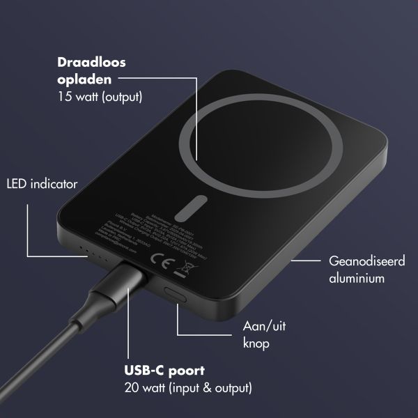Selencia Vivid MagSafe Powerbank 5.000 mAh - Draadloze Powerbank - MagSafe en Qi2 - Black / Chic Marble Black