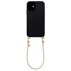 Selencia Rivièra MagSafe Backcover met afneembare haakjes voor de Apple iPhone 12 / 12 Pro - Velvet Black + Sleek Chain Polskoord - Gold