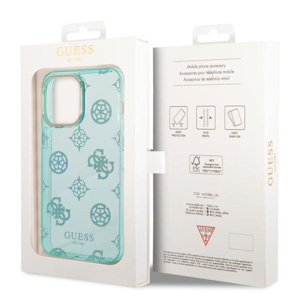 Guess Peony Glitter Backcover iPhone 14 Pro Max - Turquoise