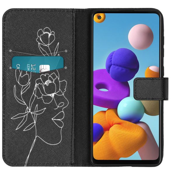 imoshion Design Softcase Bookcase Galaxy A21s - Woman Flower Black