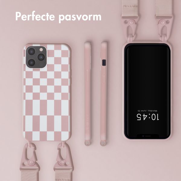 Selencia Siliconen design hoesje met afneembaar koord Apple iPhone 12 Pro Max - Irregular Check Sand Pink