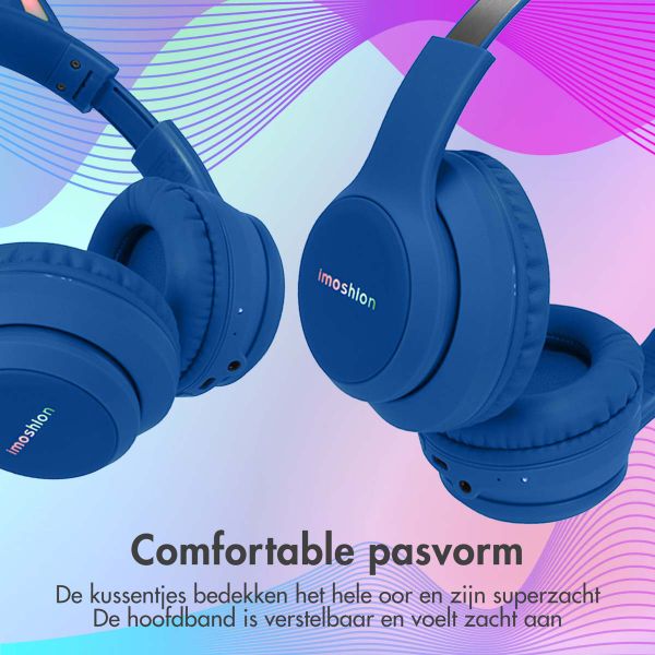 imoshion Kids LED Light Cat Ear Bluetooth Headphones - Kinder koptelefoon - Draadloze koptelefoon + AUX kabel - Cobalt Blue