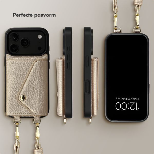 Selencia Sera Telefoonhoes met Koord en Envelop Pashouder Apple iPhone 18 Pro Max / 17 Pro Max - Champagne