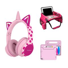 imoshion Kidspakket | Kidsproof backcover voor de Apple iPad 11 (2025) 11 inch A16 / iPad 10 (2022) 10.9 inch + Draadloze Kinderkoptelefoon Unicorn + Reistafel - Roze