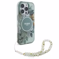 Guess MagSafe IML Flowers Case met beads strap Apple iPhone 16 Pro Max - Green