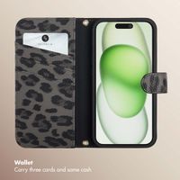 Selencia Sabi Bookcase with Leopard Print Apple iPhone 15 - Midnight Black