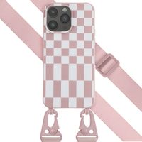 Selencia Siliconen design hoesje met afneembaar koord Apple iPhone 14 Pro Max - Irregular Check Sand Pink