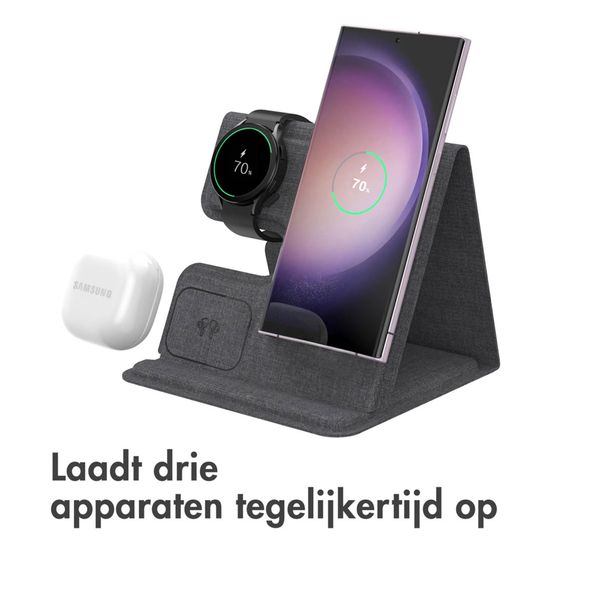 imoshion 3-in-1 Opvouwbare draadloze oplader voor Samsung - Galaxy smartphone / Galaxy Buds / Galaxy Watch - Grijs - Samsung Galaxy Watch 5 (40 mm)