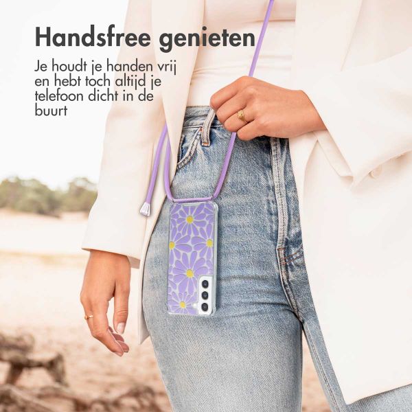 imoshion Design hoesje met koord Samsung Galaxy S21 FE - Tropical Violet Flowers Connect