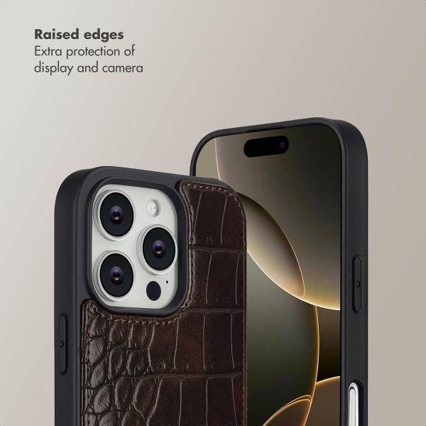 Selencia Nova Croco Phone Case with Cord and Card Holder Apple iPhone 16 Pro - Choco Brown