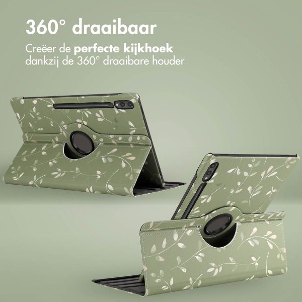 imoshion 360° Draaibare Design Bookcase Samsung Galaxy Tab S10 Ultra / Tab S9 Ultra - Green Flowers