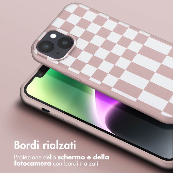 Selencia Siliconen design hoesje met afneembaar koord Apple iPhone 14 Plus - Irregular Check Sand Pink