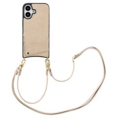 Selencia Nova Croco Phone Case with Cord and Card Holder Apple iPhone 16 - Beige
