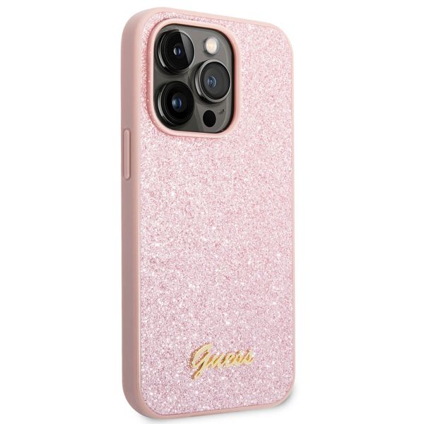 Guess Glitter Flakes Backcover Apple iPhone 14 Pro - Roze