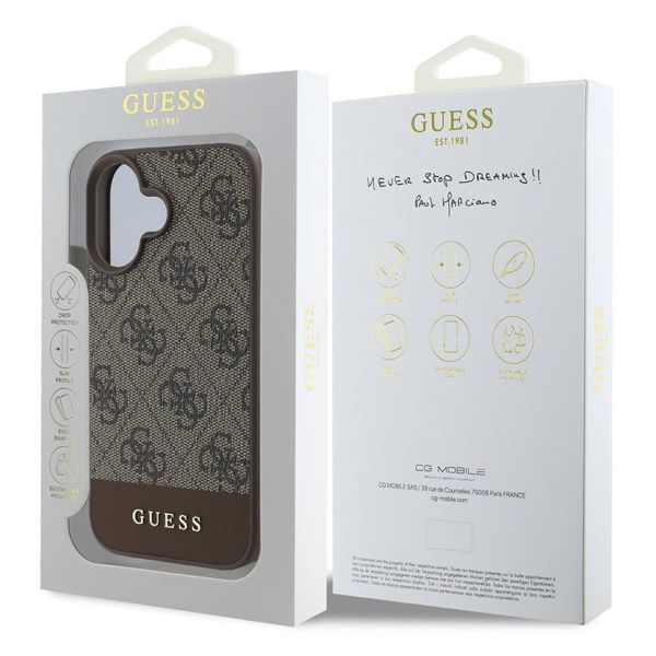 Guess Bottom Stripe 4G Backcover Apple iPhone 16 - Bruin