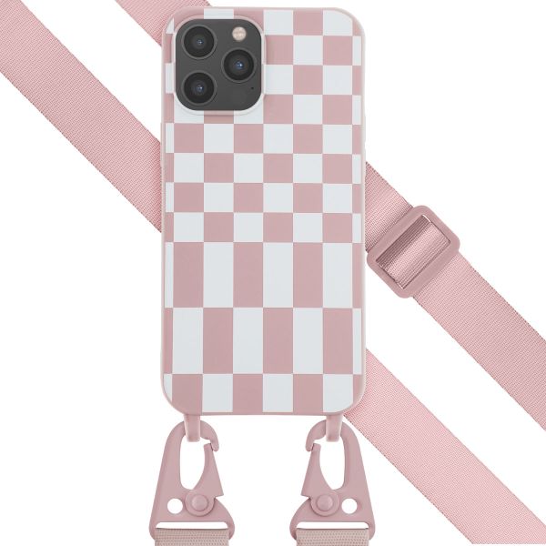 Selencia Siliconen design hoesje met afneembaar koord iPhone 12 Pro Max - Irregular Check Sand Pink