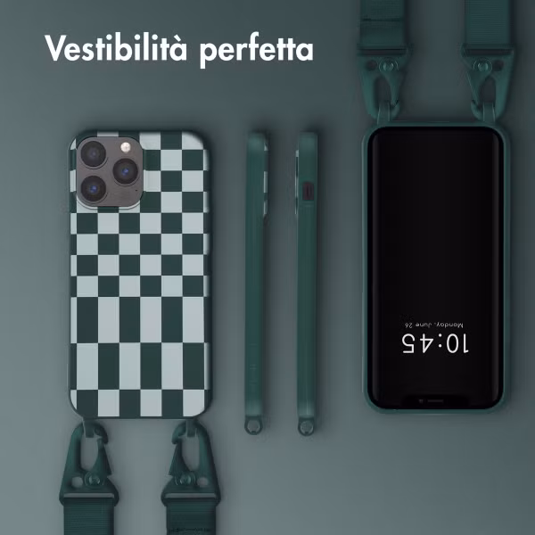 Selencia Siliconen design hoesje met afneembaar koord Apple iPhone 13 Pro Max - Irregular Check Green