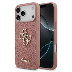 Guess 4G Metal Logo Glitter Backcover Apple iPhone 17 Pro Max - Roze