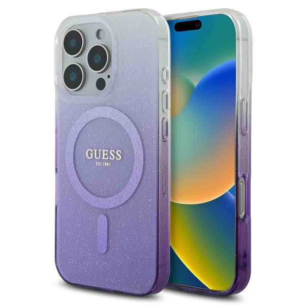 Guess MagSafe IML Glitter Gradient Case iPhone 16 Pro - Purple