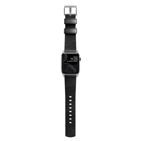 Nomad Modern Band van leder Apple Watch Series 1 t/m 10 / SE / Ultra (2) (44/45/46/49 mm) - Zwart/Zilver