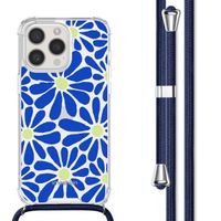 imoshion Design hoesje met koord iPhone 15 Pro - Cobalt Blue Flowers Connect