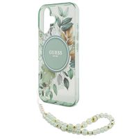 Guess MagSafe IML Flowers Case met beads strap iPhone 16 - Green