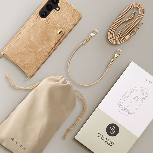 Selencia Nova Croco Telefoonhoes met Koord en Pashouder Samsung Galaxy S25 / S24 - Toasted Almond