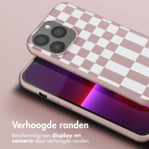 Selencia Siliconen design hoesje met afneembaar koord iPhone 13 Pro - Irregular Check Sand Pink