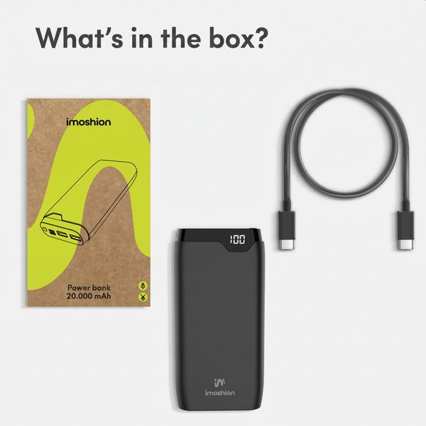 imoshion Power bank 20,000 mAh - 22.5W Fast charger - USB-C / USB-A - Black