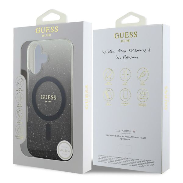 Guess MagSafe IML Glitter Gradient Case Apple iPhone 16 - Zwart