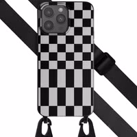 Selencia Siliconen design hoesje met afneembaar koord Apple iPhone 15 Pro Max - Irregular Check Black