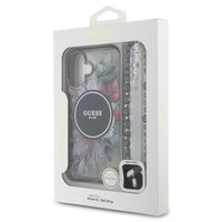 Guess MagSafe IML Flowers Case met beads strap Apple iPhone 16 - Zwart