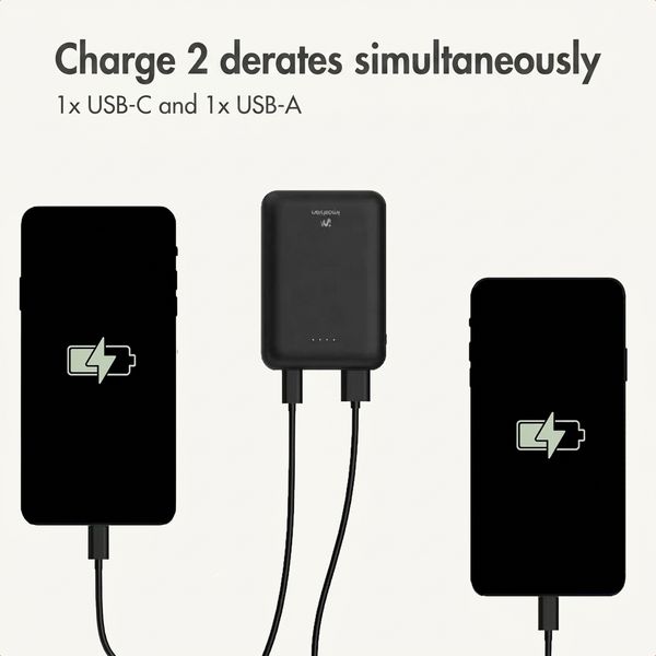 imoshion Compact Power Bank 10,000 mAh - Small power bank - 22.5W fast charger - USB-C / USB-A - Black