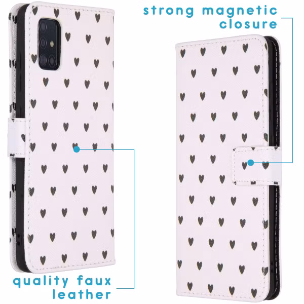 imoshion Design Softcase Bookcase Samsung Galaxy A51 - Hearts Allover White